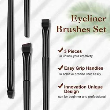 AQUEEN 3 PCS Eyeliner Brush Set for Precise Makeup
