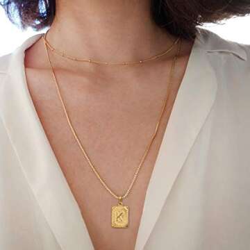 Letter Initial Necklaces for Men Women, Monogram Capital Letter Pendant Necklace for Men Jewelry 18K Gold Plated K Necklace for Women Men Chunky Stainless Steel Gold Box Chain Necklace for Men 22 Inch