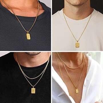Letter Initial Necklaces for Men Women, Monogram Capital Letter Pendant Necklace for Men Jewelry 18K Gold Plated K Necklace for Women Men Chunky Stainless Steel Gold Box Chain Necklace for Men 22 Inch