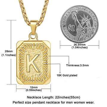 Letter Initial Necklaces for Men Women, Monogram Capital Letter Pendant Necklace for Men Jewelry 18K Gold Plated K Necklace for Women Men Chunky Stainless Steel Gold Box Chain Necklace for Men 22 Inch