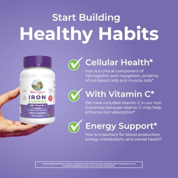 Vegan Iron Gummies for Adults - Sugar-Free, Non-GMO, 60 Count