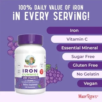 Vegan Iron Gummies for Adults - Sugar-Free, Non-GMO, 60 Count