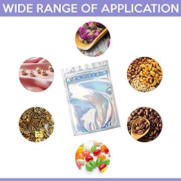 Holographic Mylar Bags (4x6 In - 100 Pcs), Smell Proof Resealable Bags for Small Business with Sealing Strip - Zip Lock Bags with Aluminum Foil Rainbow Color Pouch