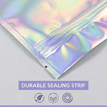 Holographic Mylar Bags (4x6 In - 100 Pcs), Smell Proof Resealable Bags for Small Business with Sealing Strip - Zip Lock Bags with Aluminum Foil Rainbow Color Pouch