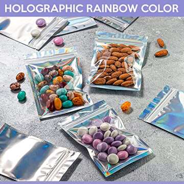 Holographic Mylar Bags (4x6 In - 100 Pcs), Smell Proof Resealable Bags for Small Business with Sealing Strip - Zip Lock Bags with Aluminum Foil Rainbow Color Pouch