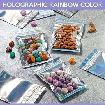 Holographic Mylar Bags (4x6 In - 100 Pcs), Smell Proof Resealable Bags for Small Business with Sealing Strip - Zip Lock Bags with Aluminum Foil Rainbow Color Pouch