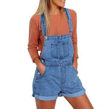 Vetinee Women's Classic Adjustable Straps Frayed Hem Denim Overall Shorts