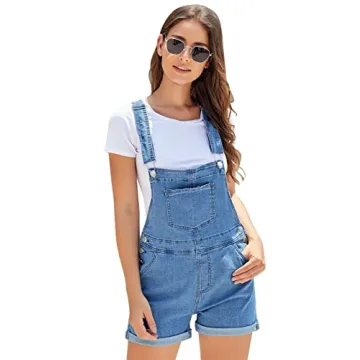 Vetinee Women's Adjustable Straps Denim Overall Shorts