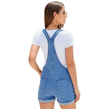 Vetinee Women's Adjustable Straps Denim Overall Shorts