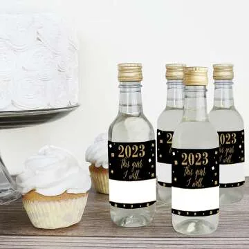 New Year's Eve Bottle Label Stickers - Set of 16