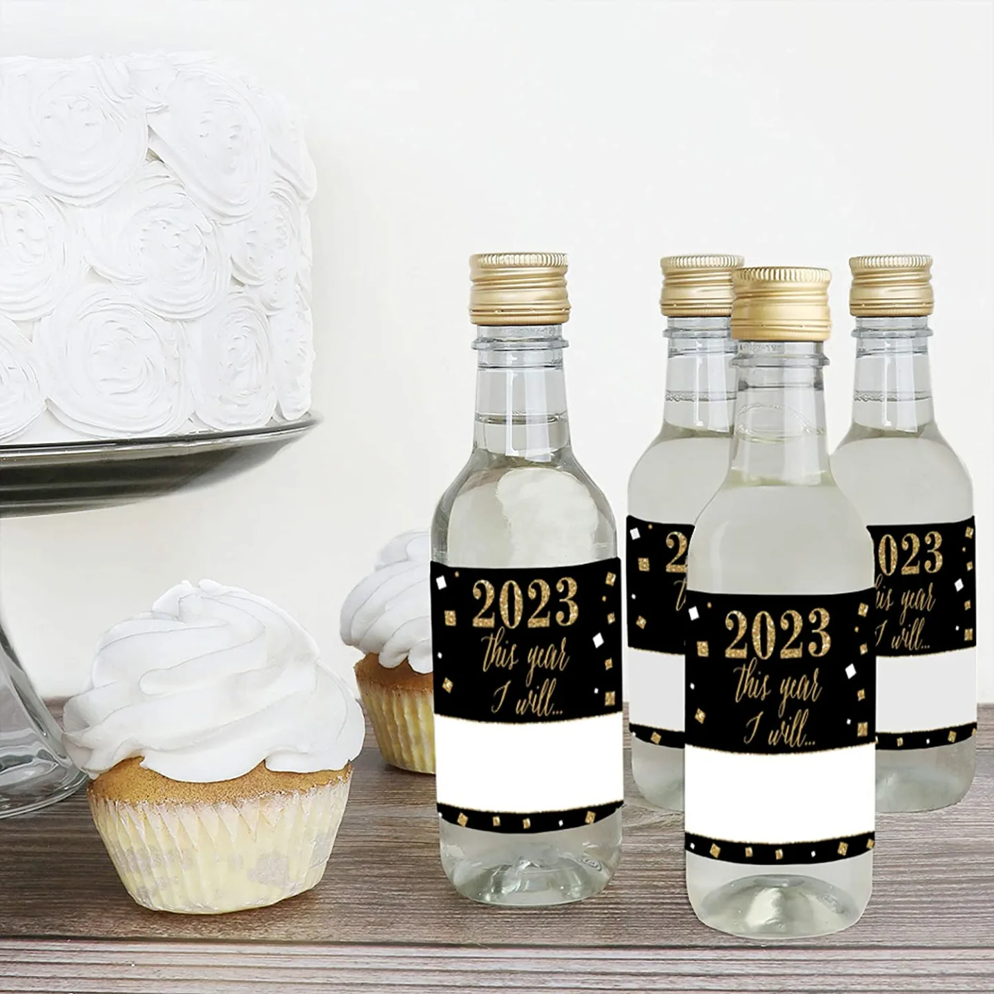 New Year's Eve Bottle Label Stickers - Set of 16
