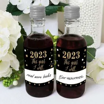 New Year's Eve Bottle Label Stickers - Set of 16