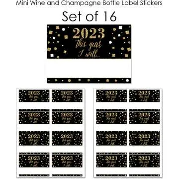 New Year's Eve Bottle Label Stickers - Set of 16