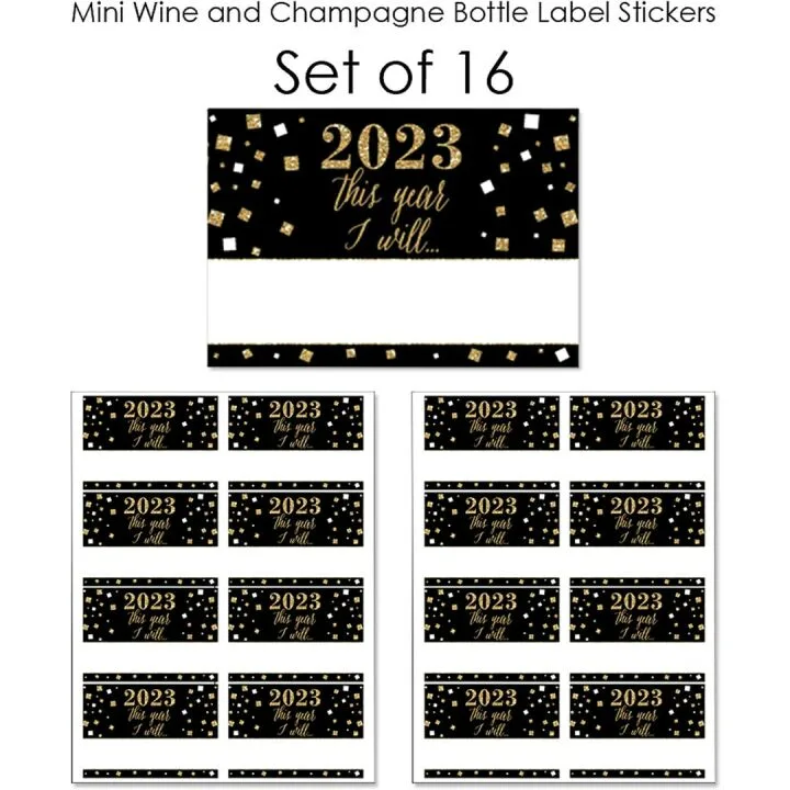 New Year's Eve Bottle Label Stickers - Set of 16
