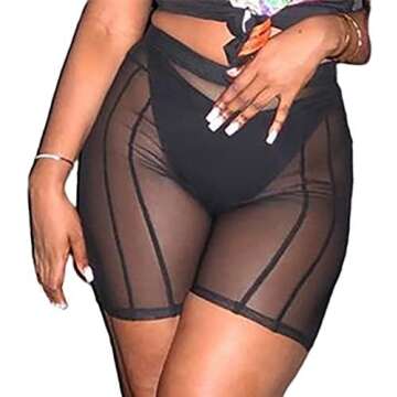 ilinker Women's Sexy Sheer Mesh Biker Shorts High Waist See Through Skinny Short Leggings