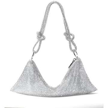6 Rhinestone Purses for Women Hobo bag Sparkly Evening Handbag Silver Purses Clutch Purse for Party ...