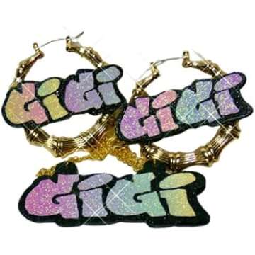 Kids Personalized Bamboo Earrings and Matching Name Necklace Sets