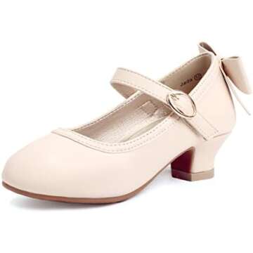 PANDANINJIA Girls Toddler/Little Kid Jada Dress Mary Jane Pumps with Heels Bow Party Wedding Princes...