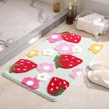 MOONASE Bath Rugs Non Slip Bath Mat Cute Strawberry Flower Shaped Bath Mats Water Absorbent Plush Wa...