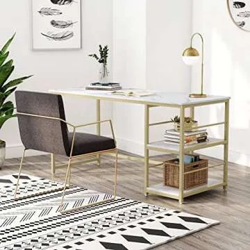 Gold and White Home Office Decor