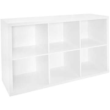 white storage shelves