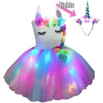 Kids Light Up Unicorn Princess Dress with Light Up Tiara